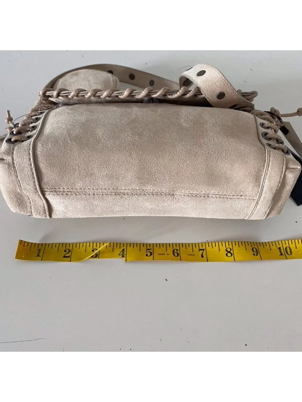 Ed Hardy Jeri Tan Beige Suede Crossbody Bag Studs Zip Closure W/Coin Purse NEW